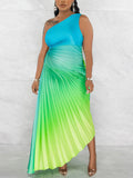 Momyknows Oblique Shoulder Pleated Irregular Cut Out Gradient Color Babyshower Maternity Maxi Dress