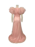 Momyknows Luxury Boho-Inspired Maternity Dress for Baby Shower and Photoshoot - Elegant Ruffle Detailing in Blush Pink