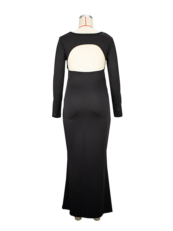 Momyknows Black Cut Out Mermaid Crop Long Sleeve Backless Bodycon Cocktail Club Party Photoshoot Maternity Maxi Dress