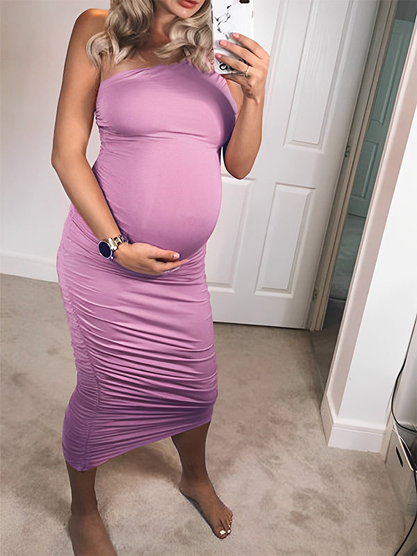 one shoulder ruched maternity dress