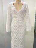 Momyknows White Knitting Backless Tie Back Deep V-neck Photoshoot Maternity Maxi Dress