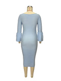 Momyknows Blue Bodycon Bowknot Flare Sleeve Elegant Daily Cute Maternity Babyshower Maxi Dress