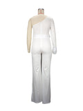 Momyknows One Shoulder Backless Irregular Feather Splicing Sashes Long Sleeve Bodycon Evening Plus Size Maternity Jumpsuit