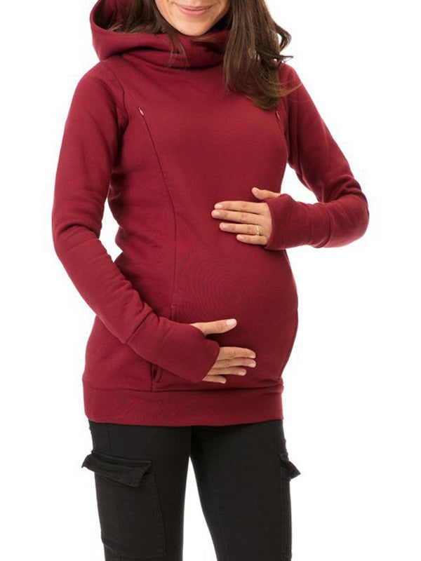 Momyknows Hooded Solid Color Long Sleeve Baby Shower Maternity Daily Nursing Sweatshirt