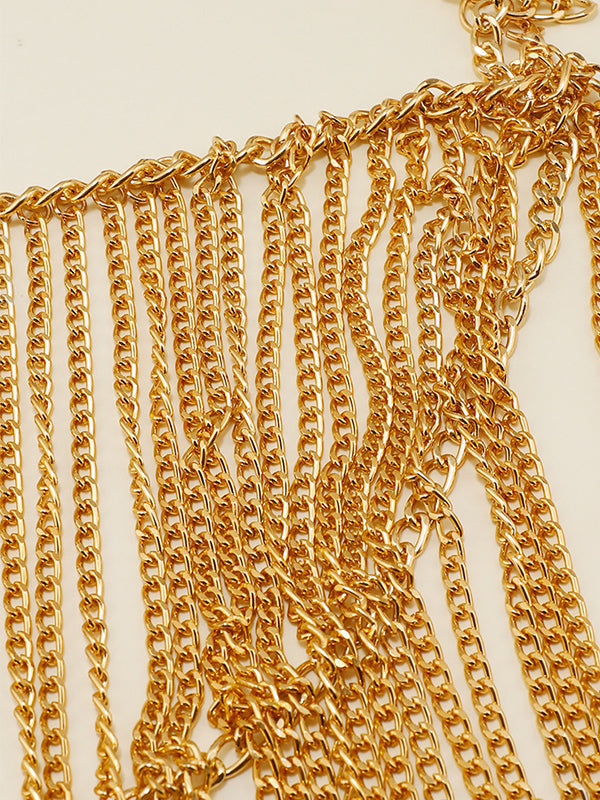 Momyknows Gold Chain Tassel Crop 2-in-1 Glitter Sparkly Bikini Cover-ups Photoshoo Maternity Mini Dress