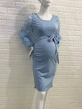 Momyknows Floral Mesh Ruched Belt Baby Shower Bodycon Gender Reveal Maternity Pencil Dress