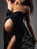 Momyknows Lace Slit Side Bandeau Irregular Photoshoot Maternity Maxi Dress