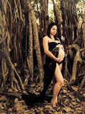 Momyknows Lace Slit Side Bandeau Irregular Photoshoot Maternity Maxi Dress