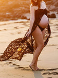 Momyknows Lace Slit Side Bandeau Irregular Photoshoot Maternity Maxi Dress