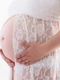 Momyknows Lace Slit Side Off Shoulder Bandeau Photoshoot Maternity Maxi Dress
