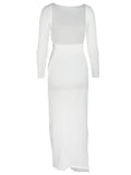 Momyknows White Backless Side Slit Long Sleeve Bodycon Party Baby Shower Maternity Maxi Dress