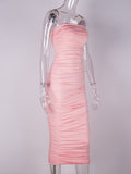 Momyknows Spaghetti Strap Off Shoulder Ruffle Bodycon Cute Baby Shower Maternity Midi Dress