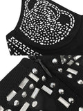 Momyknows Black Rhinestone Mesh Rivet Spaghetti Strap Club Bodycon Evening Maternity Maxi Dress