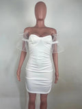 Momyknows Off Shoulder Ruffle Tulle Splicing Bodycon Party Baby Shower Maternity Mini Dress