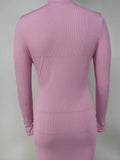 Momyknows Pink Zipper V-Neck Long Sleeve Bodycon Cute Baby Shower Plus Size Maternity Mini Dress