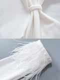 Momyknows White Feather Splicing Cut Out V-Neck Long Sleeve Bodycon Party Maternity Mini Dress