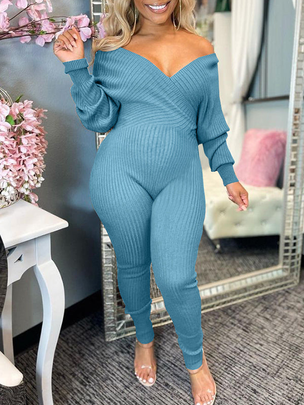 Momyknows Off Shoulder V-Neck Long Sleeve Bodycon Baby Shower Maternity  Jumpsuit