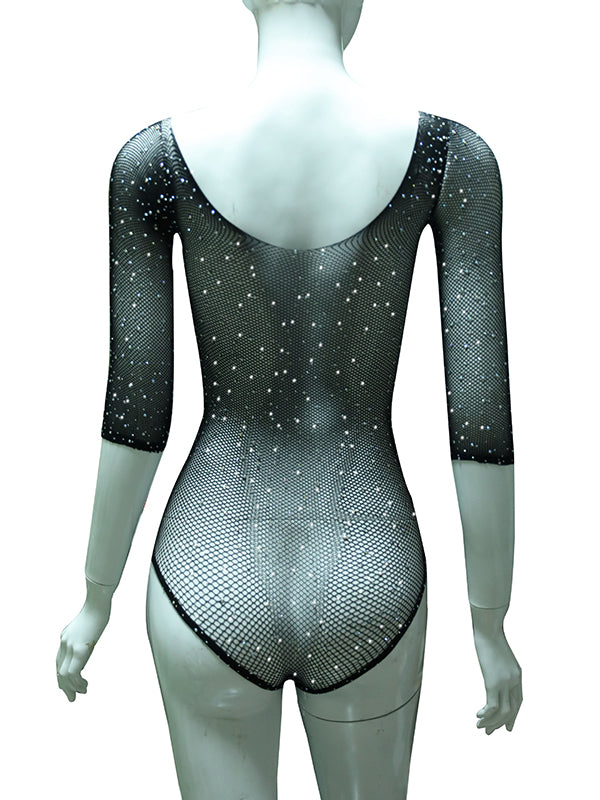 Momyknows Black Off Shoulder Maternity Photoshoot Body Rhinestones Crystal Bodysuit
