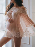 Momyknows Lace Splicing Spaghetti Strap Tulle Grenadine Irregular Sleepwear Photoshoot Maternity Lingeries Mini Dress