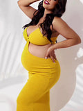 Momnyknows Yellow Off Shoulder Backless Cut Out Bandage Bodycon Chic Going Out Photoshoot Maternity Baby Shower Maxi Dress