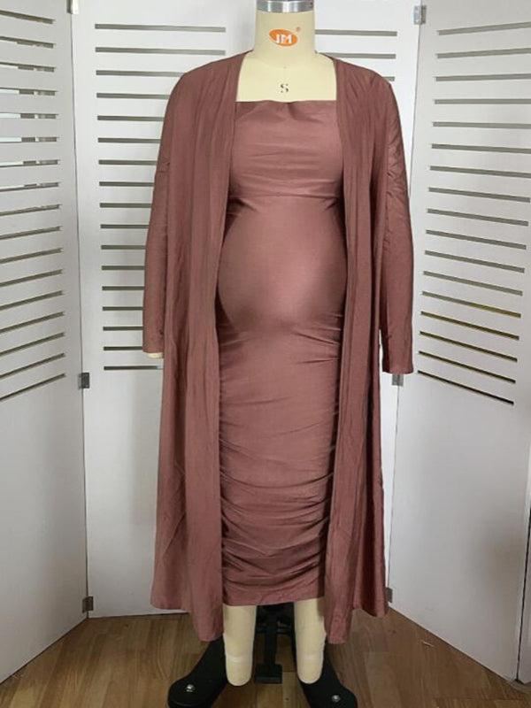 Momyknows Ruched Cowl Neck Two Piece Spaghetti Strap Long Dress And Duster Coat Long Sleeve Babyshower Maternity Maxi Dress Momyknows Ruched Cowl Neck Two Piece Spaghetti Strap Long Dress And Duster Coat Long Sleeve Babyshower Maternity Maxi Dress