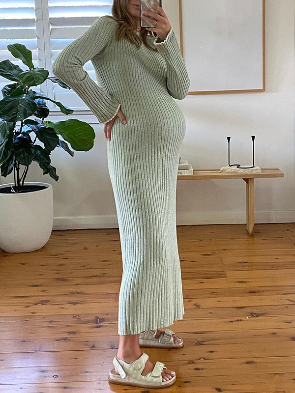 Momyknows Green Knitted Belly Friendly Flated Eleagnt Going Out Maternity Baby Shower Maxi Dress