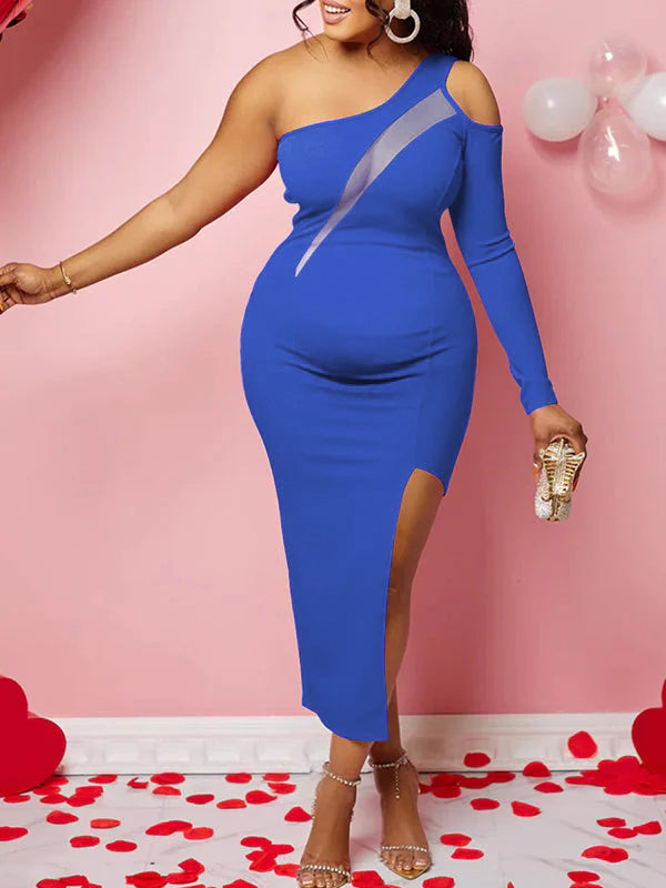 Momyknows Mesh Bodycon Side Slit Belly Friendly Single Sleeve Babyshower Maternity Midi Dress