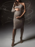 Momyknows Glitter Sequin Ruched One Shoulder Bodycon Elegant Cocktail Maternity Photoshoot Baby Shower Midi Dress