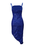 Momyknows Blue Sequin Side Slit Sparkly Patchwork Mesh Transparent Bodycon Party Maternity Midi Dress