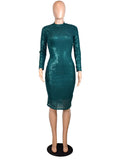Momyknows Christmas Sequin Band Neck Bodycon Elegant Evening Gown Photoshoot Bodycon Maternity Midi Dress