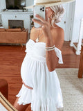 Momyknows Elegant White Flowy Cascading Ruffle Ruched A-Line Falbala Irregular Holiday Baby Shower Daily Maternity Mini Dress