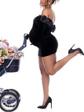 Momyknows Bandeau Velvet Puff Sleeve Long Sleeve Photoshoot Bodycon Party Maternity Mini Dress