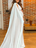 Momyknows White Belly Friendly One-Shoulder Bodycon Cape Sleeve Babyshower Maternity Jumpsuit