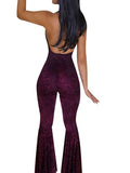 Momyknows Cut Out Halter Neck Bell Bottom Flare Backless 70S Disco Vintage Maternity Flare Long Jumpsuit