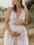 Momyknows White Lace Boho Maxi Maternity Photoshoot Dress Specially Designed for Outdoor and Beach Maternity Photography Gowns