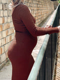 Momyknows Solid Color V-Neck Long Sleeve Knit Ribbed Bodycon Baby Shower Maternity Midi Dress