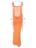 Momyknows Orange Spaghetti Strap Draped Backless Sleeveless Cocktail Elegant Maternity Maxi Dress