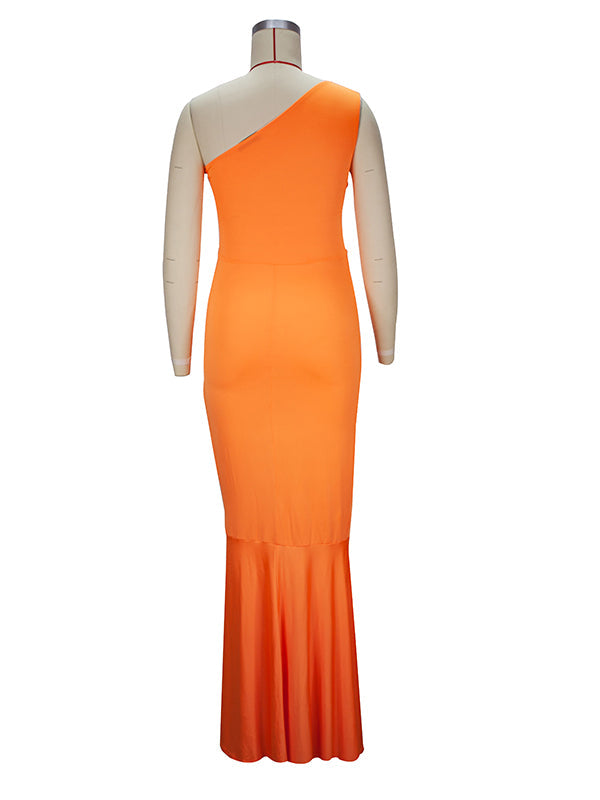 Momyknows Orange Off Shoulder Ruffle Irregular Side Slit Party Gown Babyshower Elegant Maternity Maxi Dress
