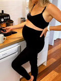 Momyknows Black Pockets High Rise Stretch Pregnant Legging Sports Maternity Long Leggings