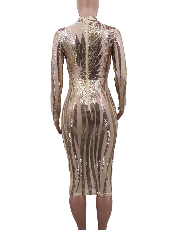 Momyknows Beige Sparkly Sequin Mesh Sheer Back Zipper Bodycon Christmas Evening Photoshoot Gown Maternity Midi Dress