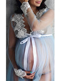 Momyknows Lace Tulle Photoshoot Robe Split Front V-Neck Maternity Maxi Dress