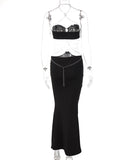 Momyknows Black Cut Out Chain Halter Neck Bodycon Photoshoot Elegant Maternity Maxi Dress