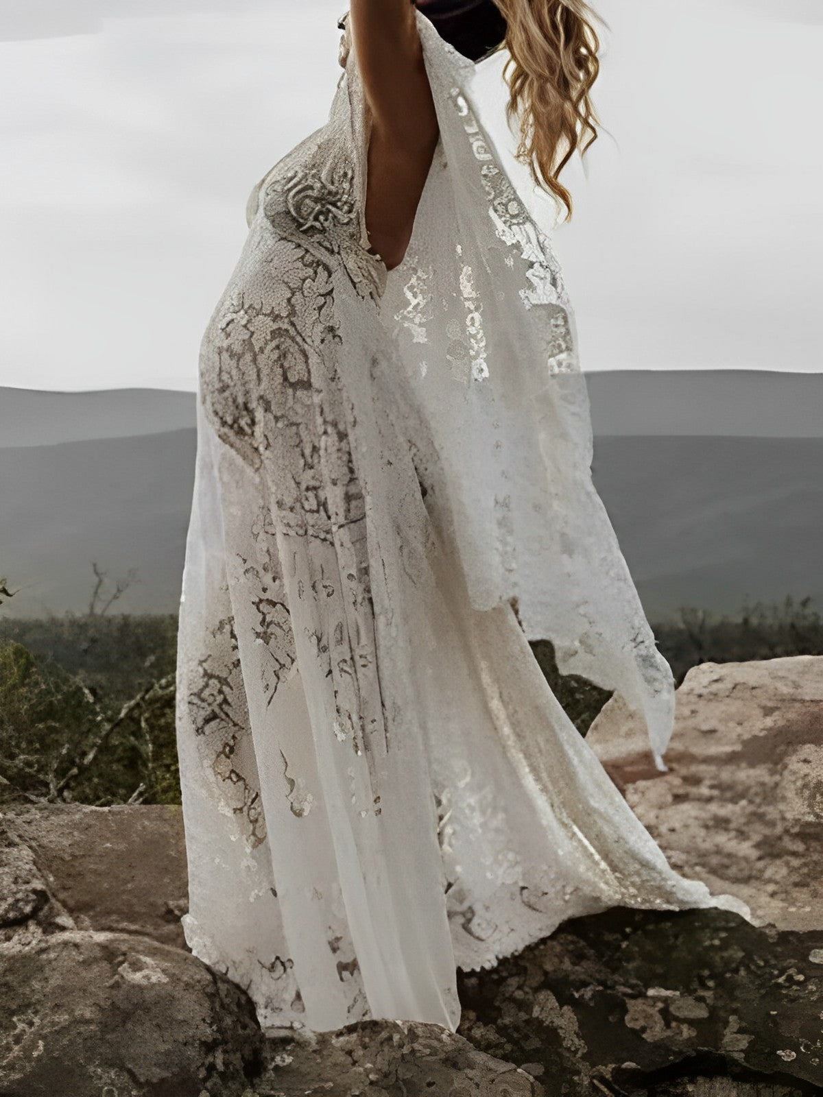 Momyknows White Lace Robe V-neck Photoshoot Plus Size Maternity Maxi Dress