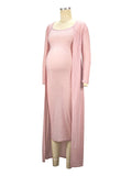 Momyknows Pink Bright Wire Long Sleeve 2-in-1 Glitter Bodycon Party Cute Baby Shower Plus Size Cardigan Set Maternity Midi Dress