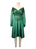 Momyknows Ruffle V-Neck Off Shoulder Long Sleeve Elegant Babyshower Maternity Midi Dress