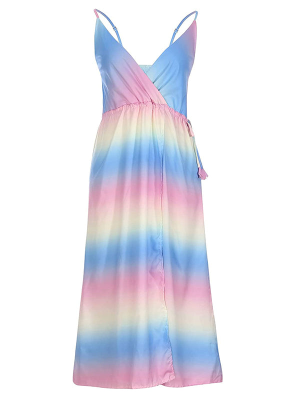 G Faith Boutique Tie Dye Blue Pink Spaghetti Strap Maxi Dress Size S good