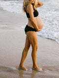 Momyknows Black Bikini Set Wavy Edge One-Shoulder Chic Two Piece Beach Plus Size Maternity Swimsuit
