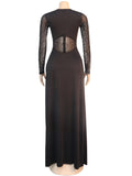 Momyknows Mesh Rhinestone Irregular Long Sleeve Club Plus Size Photoshoot Maternity Jumpsuit