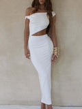 Momyknows White Cut Out Irregular Crop Cap Sleeve Bodycon Photoshoot Maternity Maxi Dress